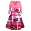 Plus Size Floral Print Plaid Empire Waist Dress - LIGHT PINK 3X