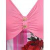 Plus Size Floral Print Plaid Empire Waist Dress - LIGHT PINK 4X