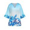 T-shirt Floral Imprimé de Grande Taille à Manches Chauve-Souris - Bleu clair L