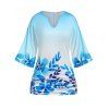 T-shirt Floral Imprimé de Grande Taille à Manches Chauve-Souris - Bleu clair 2X