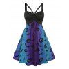 Plus Size Grommet Pumpkin Bat Print Dress - BLACK 1X