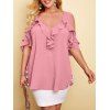 Blouse à Epaule Ouverte de Grande Taille en Mousseline à Volants - Rose clair 3X