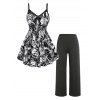 Ensemble de Pyjama D'Halloween à Imprimé Crâne de Grande Taille - Noir 3X