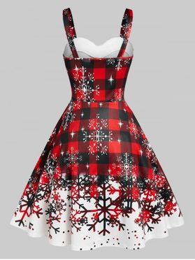 Christmas Party Dress Plaid Snowflake Print Sleeveless Dress 