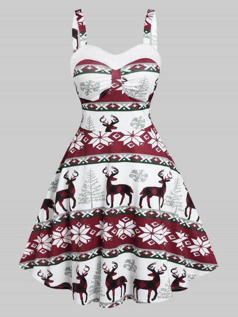 Christmas Snowflake Elk Print Sleeveless Dress