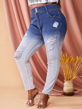 Plus Size Dip Dye Distressed Jeans