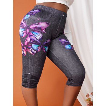 

Plus Size 3D Butterfly Print Capri Jeggings, Multicolor