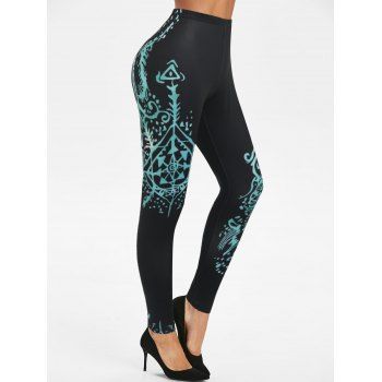 

High Waisted Bohemian Print Skinny Leggings, Black