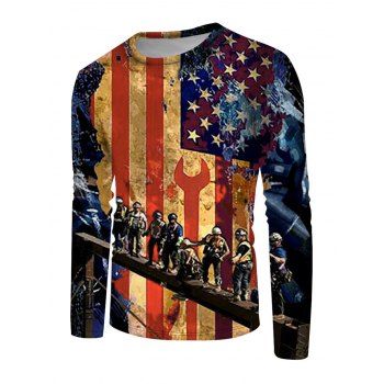 

American Flag Printed Long Sleeve T-shirt, Multicolor