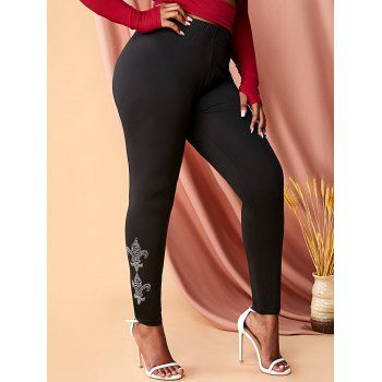 

Plus Size Diamante Fleur-de-lis High Rise Pants, Black