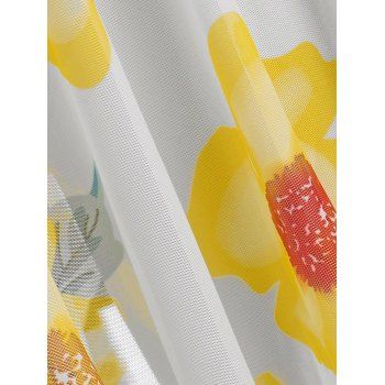 Plus Size Flutter Sleeve Flower Print Mesh Handkerchief Two Piece Swimwear