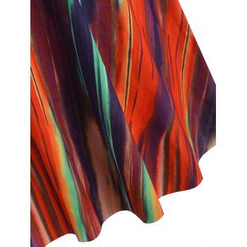 Plus Size Flutter Sleeve Colorful Striped Skirted Two Piece Swimwear