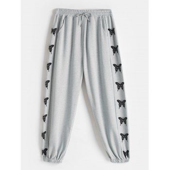 

Plus Size Drawstring Butterfly Print Jogger Pants, Light gray