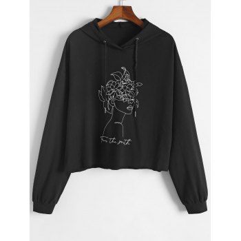 

Plus Size Flower Girl Print Drop Shoulder Hoodie, Black