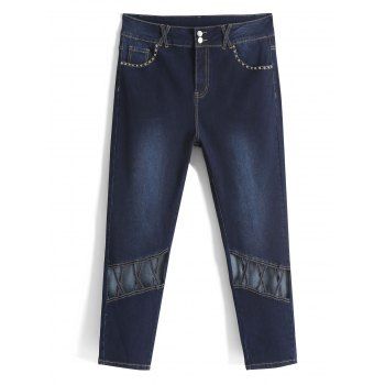 

Plus Size Studded Crisscross Cutout Jeans, Deep blue