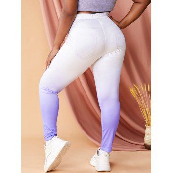 Plus Size Ombre 3D Print High Waisted Skinny Jeggings