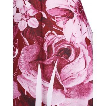 Plus Size Flower Print Midi A Line Backless Dress