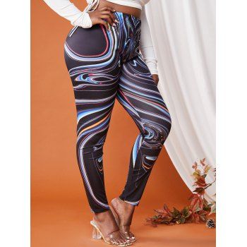 

Plus Size High Waisted Abstract Print Skinny Leggings, Multicolor