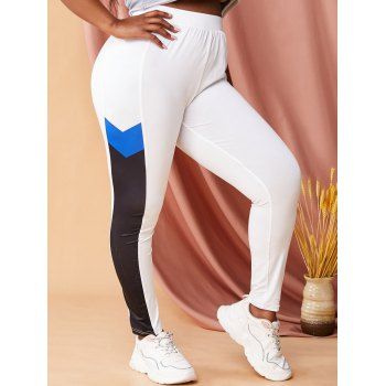 

Plus Size High Waisted Color Block Skinny Pants, White