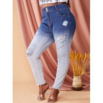 

Plus Size Dip Dye Distressed Jeans, Light blue