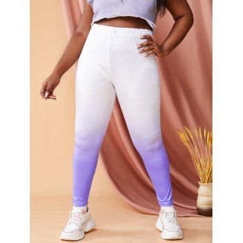 

Plus Size Ombre 3D Print High Waisted Skinny Jeggings, Light purple