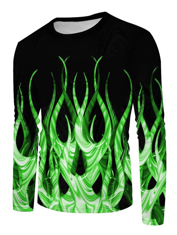 T-shirt Imprimé Flamme à Manches Longues - Vert XL