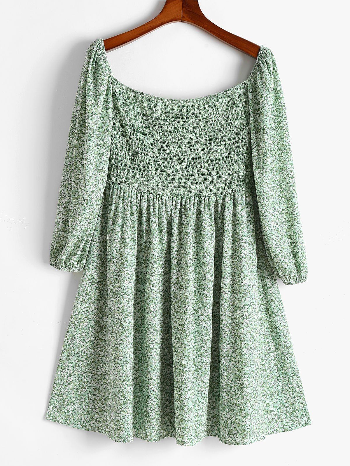 Plus Size Floral Smocked Dress - LIGHT GREEN 4XL