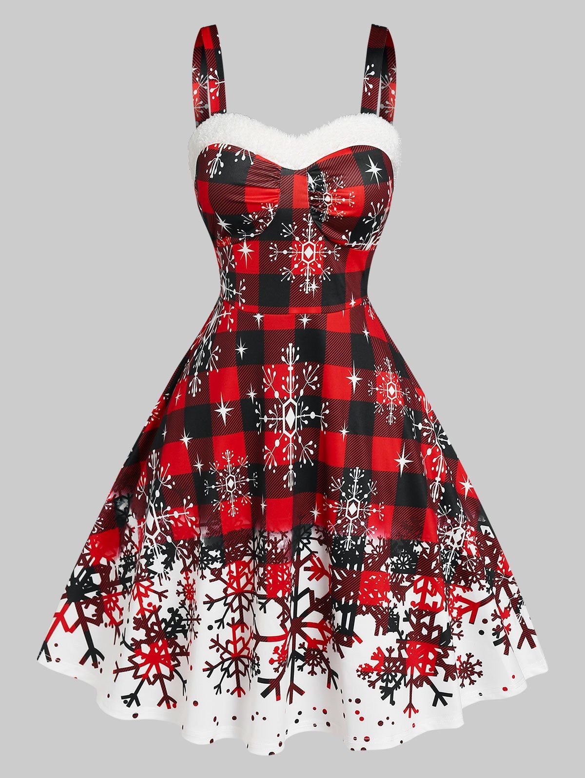 Christmas Party Dress Plaid Snowflake Print Sleeveless Dress - RED XL
