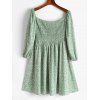 Robe Smockée Motif Floral Grande-Taille - Vert clair XL