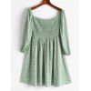 Robe Smockée Motif Floral Grande-Taille - Vert clair 2XL