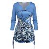 Plus Size Rose Chains Print Cinched T-shirt - BLUE 2X