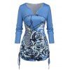 T-shirt Sanglé à Imprimé Chaîne Rose de Grande Taille - Bleu 3X
