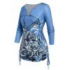 Plus Size Rose Chains Print Cinched T-shirt - BLUE 5X