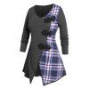 T-shirt Fendu en Avant à Carreaux Grande Taille - Gris 3X