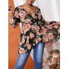 Haut Superposé à Imprimé Fleur Haut Bas en Mousseline de Grande Taille - Noir L