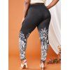 Plus Size Paisley Flowers Print High Waisted Skinny Jeggings - BLACK 5X