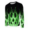 T-shirt Imprimé Flamme à Manches Longues - Vert 2XL
