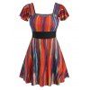 Plus Size Flutter Sleeve Colorful Striped Skirted Two Piece Swimwear - multicolor L