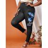 Legging Moulant à Imprimé Lettre Papillon Graphique de Grande Taille - Noir 2X
