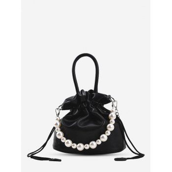 

Faux Pearl Beading Drawstring Handbag, Black