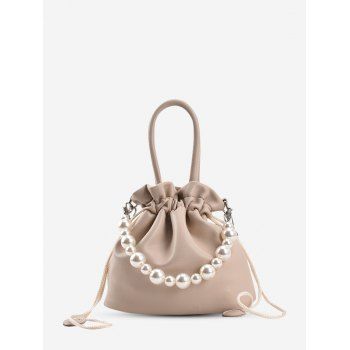 

Faux Pearl Beading Drawstring Handbag, Light khaki