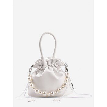 

Faux Pearl Beading Drawstring Handbag, White