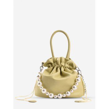 

Faux Pearl Beading Drawstring Handbag, Green yellow