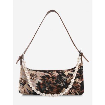

Faux Pearl Strap Flower Pattern Shoulder Bag, Brown