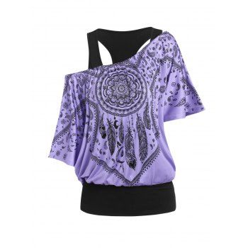 

Convertible Dreamcatcher Paisley Print Tee and Racerback Tank Top, Light purple