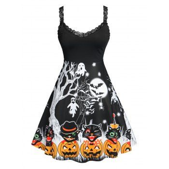 

Plus Size Halloween Printed Flare Dress, Black