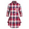 Plus Size Plaid Gingham Chest Pocket Tunic Shirt - RED 5X