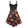 Plus Size Crossover Pumpkin Print Halloween Dress - BLACK 5X