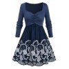 T-shirt brodé de fleurs froncées de grande taille - Bleu profond 4X