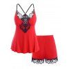 Ensemble de Pyjama à Bretelle Panneau en Dentelle de Grande Taille - Rouge 5X